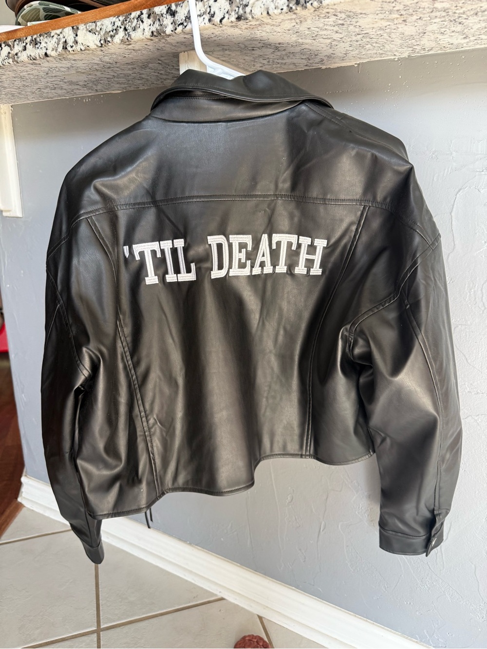 12th Tribe Black Faux Leather 'Til Death Cropped Jacket